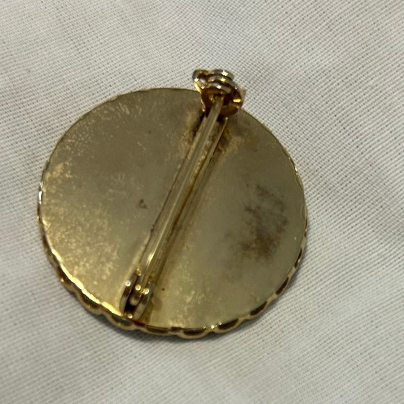 Vintage Blue Rose Circle Disk Lapel Scarf Pin Brooch - Picture 5 of 7